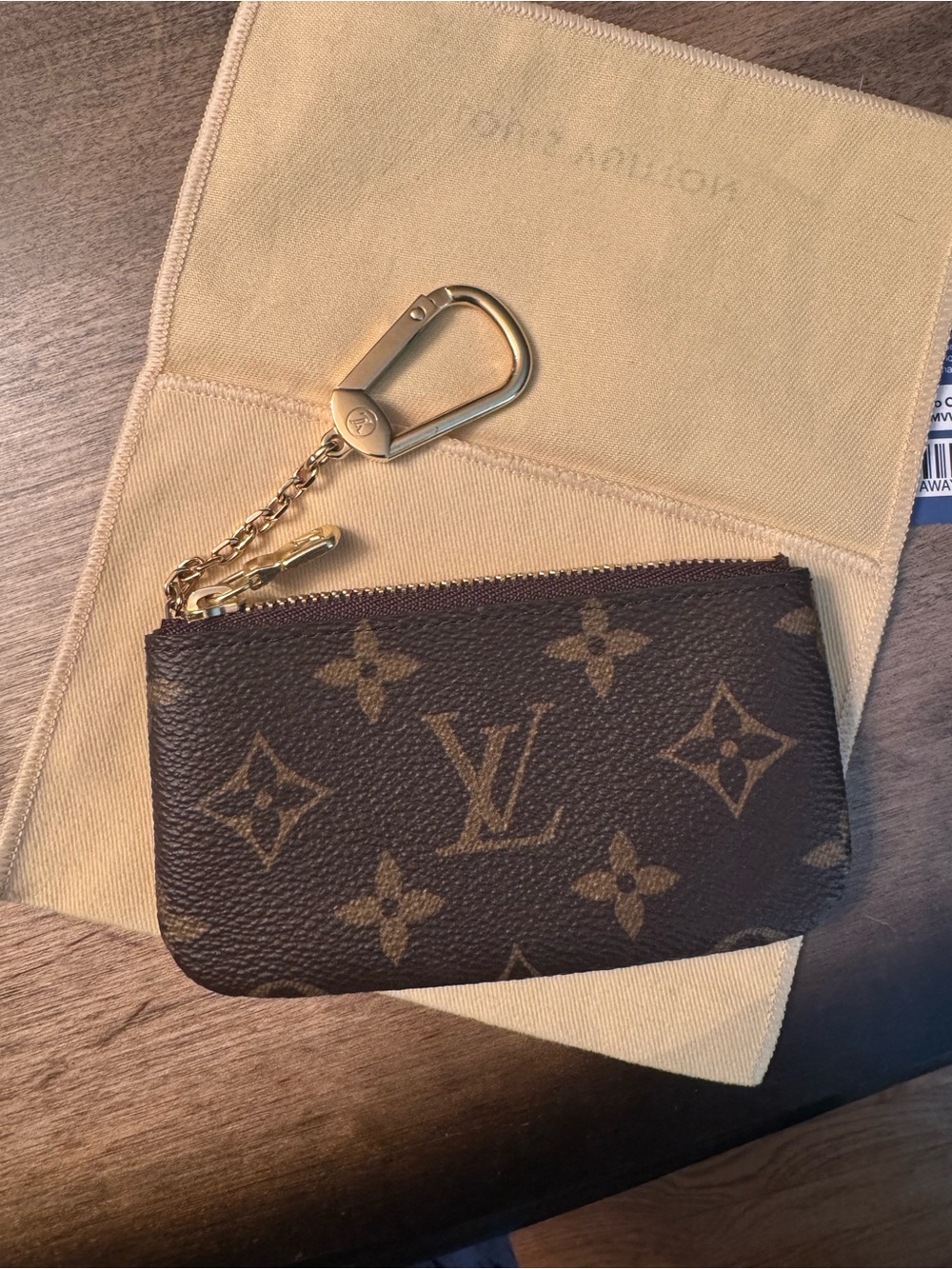 Louis Vuitton Brown Monogram Key Pouch with Gold Hardware